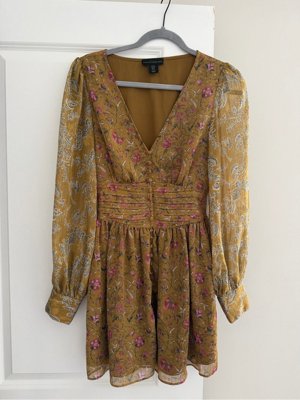 House of Harlow 1960 Mustard Floral Mini Dress